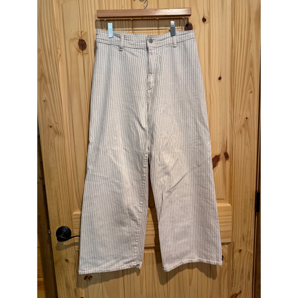 Universal Thread Womens Sailor Wide Leg Pinstripe Pants Cream Blue 10R High Rise